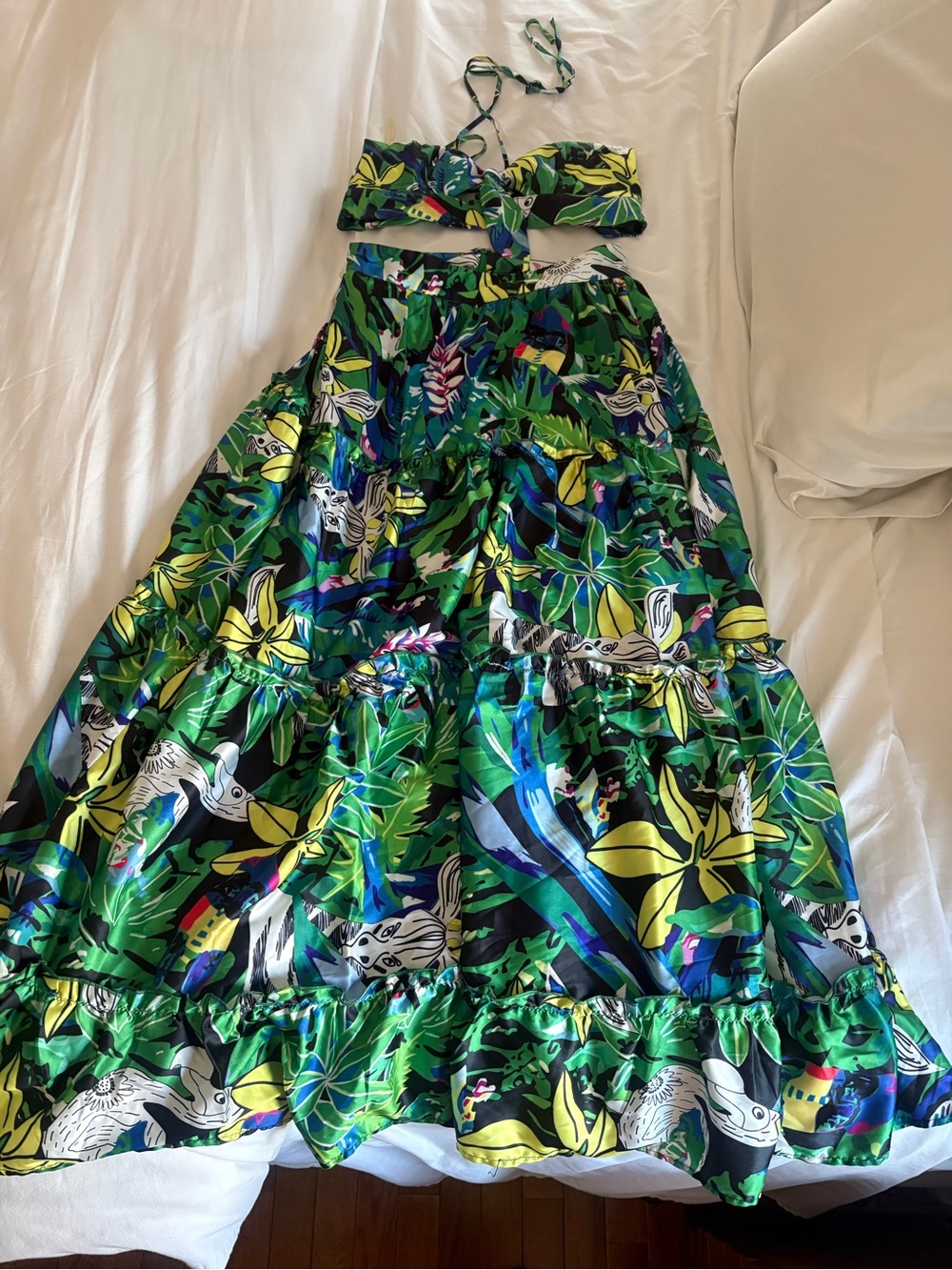 Tropical Green Two-Piece Set with Leaf & Floral Print